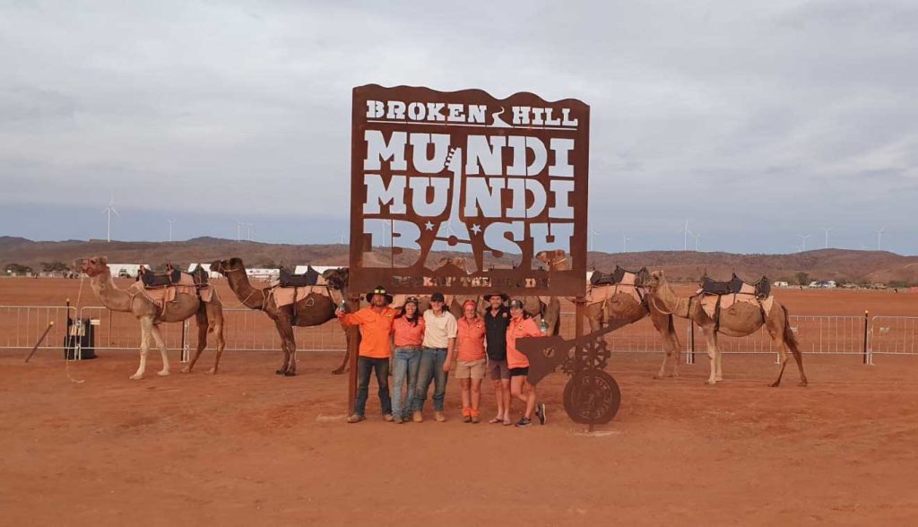 Silverton Outback Camel Team at the Mundi Mundi Bash sign